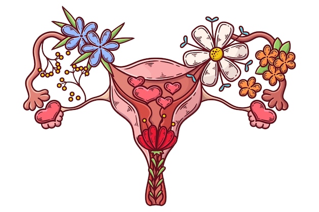 Free Vector Cute Female Reproductive System With Flowers 6451