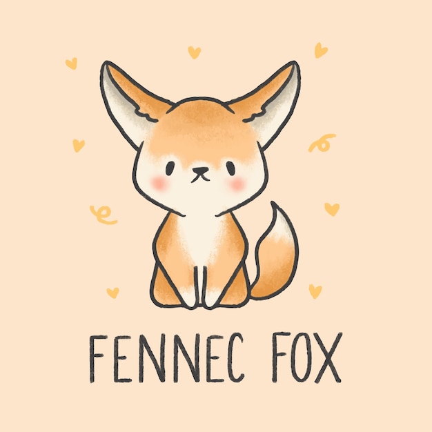 Cute Fennec Fox Cartoon Hand Drawn Style Vector Premium