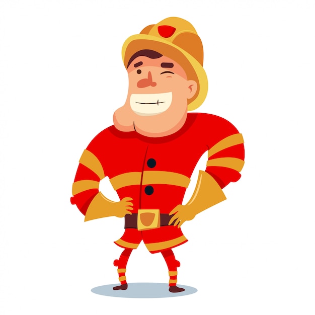 Cute fireman in helmet cartoon character. firefighter in traditional ...