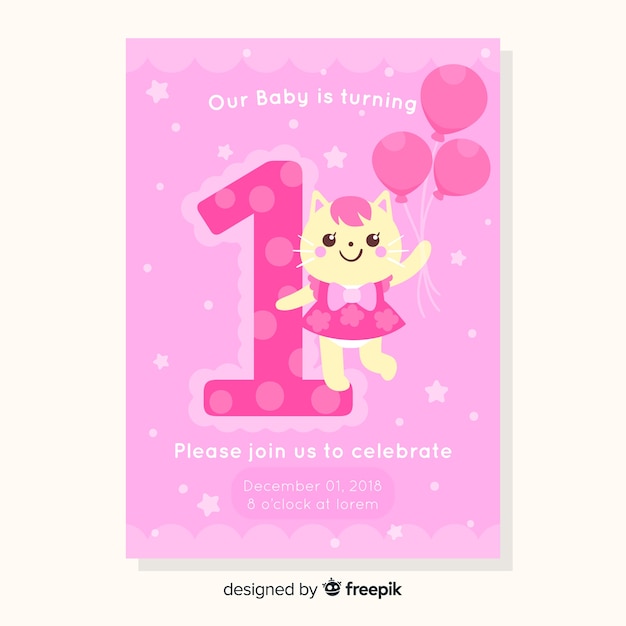 Download Cute first birthday card template | Free Vector