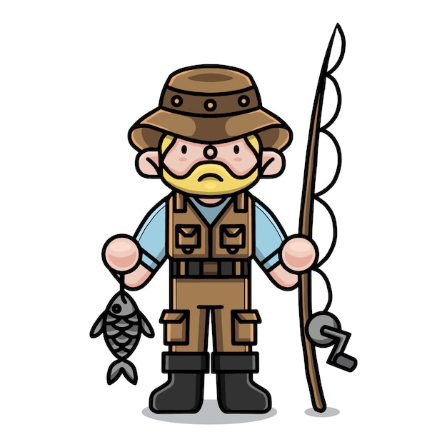 Premium Vector Cute Fisherman Cartoon Character