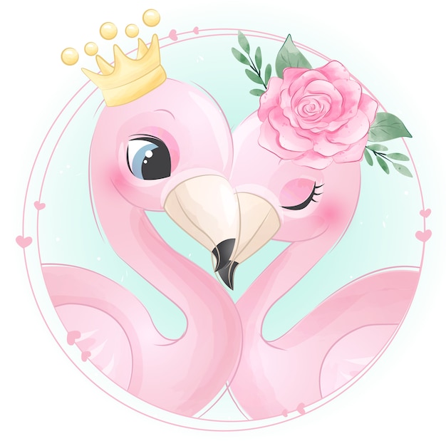 Download Cute flamingo with watercolor rose | Premium Vector