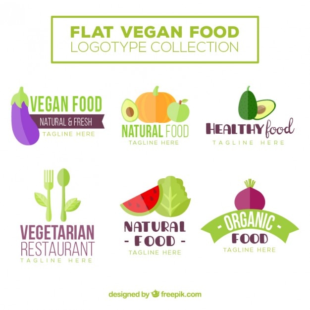 Download Free Cute Flat Vegan Food Logos Free Vector Use our free logo maker to create a logo and build your brand. Put your logo on business cards, promotional products, or your website for brand visibility.