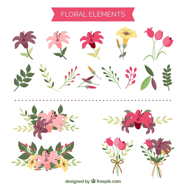Cute floral elements Vector | Premium Download