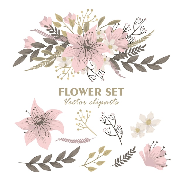 かわいい花の孤立した花束クリップアート花セット 無料のベクター