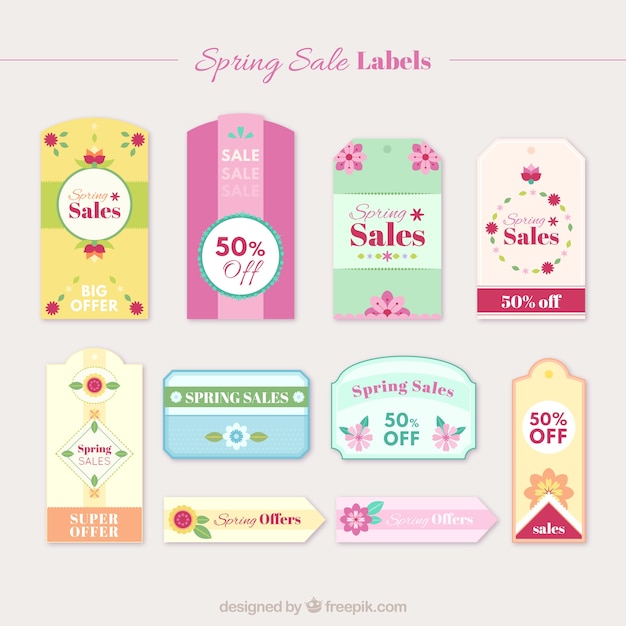 Download Cute floral spring sale stickers Vector | Free Download