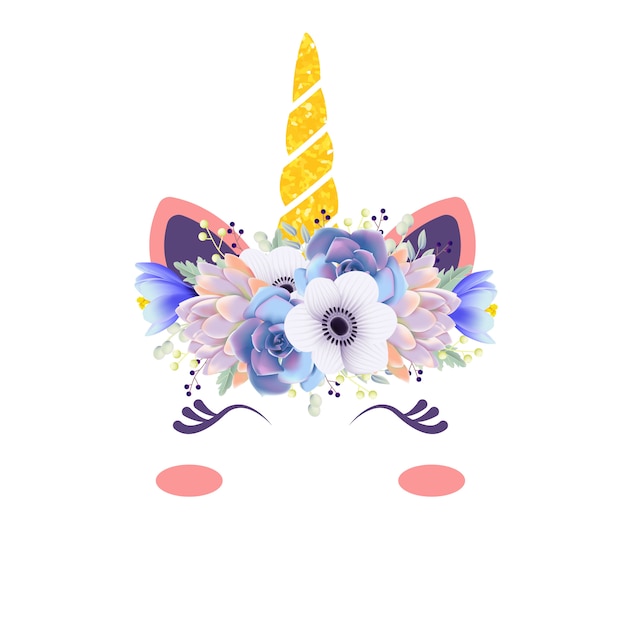 Cute floral unicorn Premium Vector
