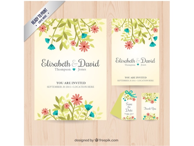 Download Cute floral wedding invitation | Free Vector