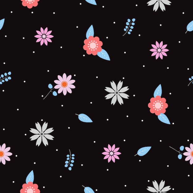 Premium Vector Cute Flower Seamless Pattern On Black Background