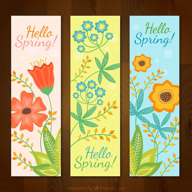 Cute flowers spring banner set