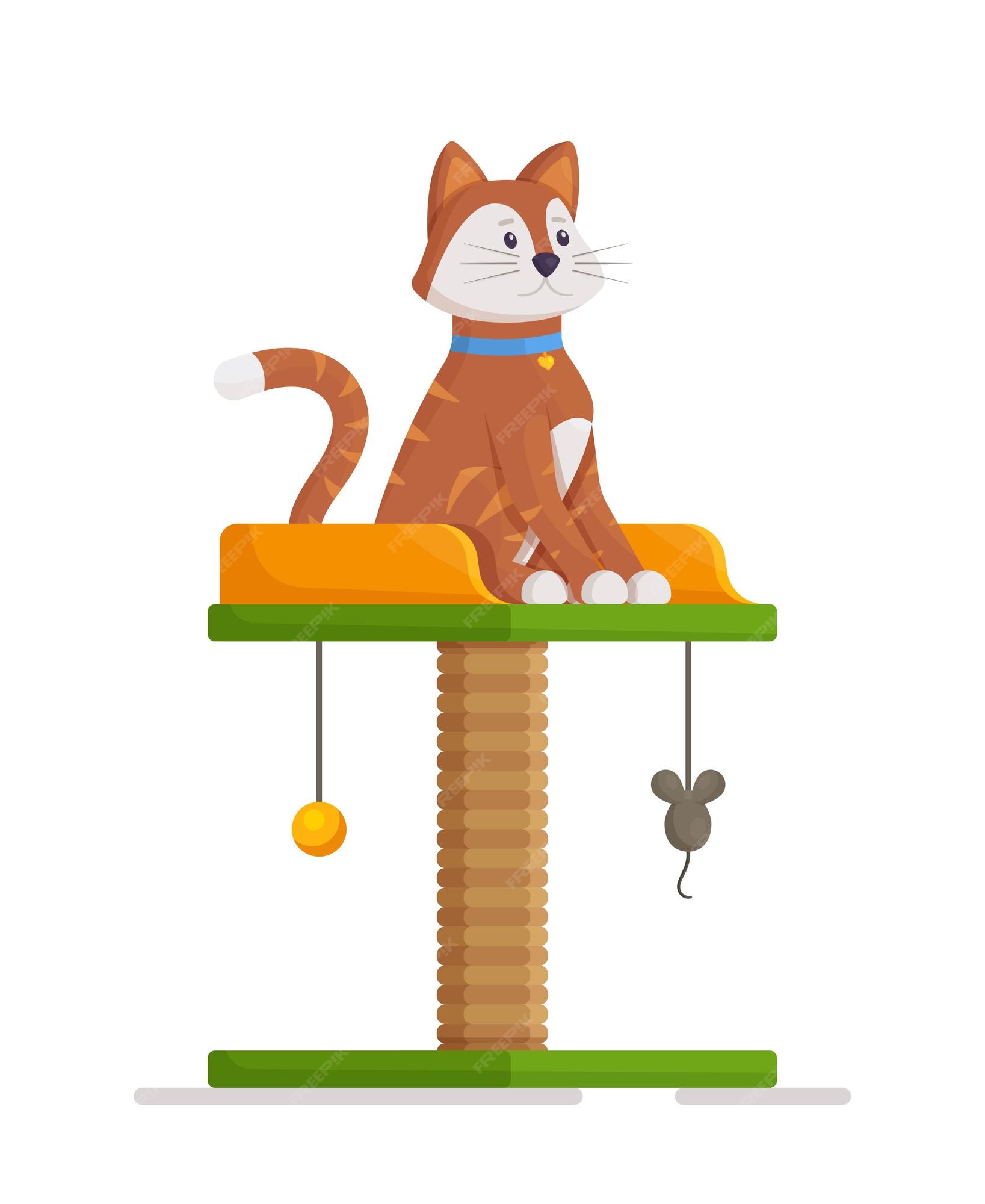 Premium Vector Cute and fluffy kitten sitting on a scratching post