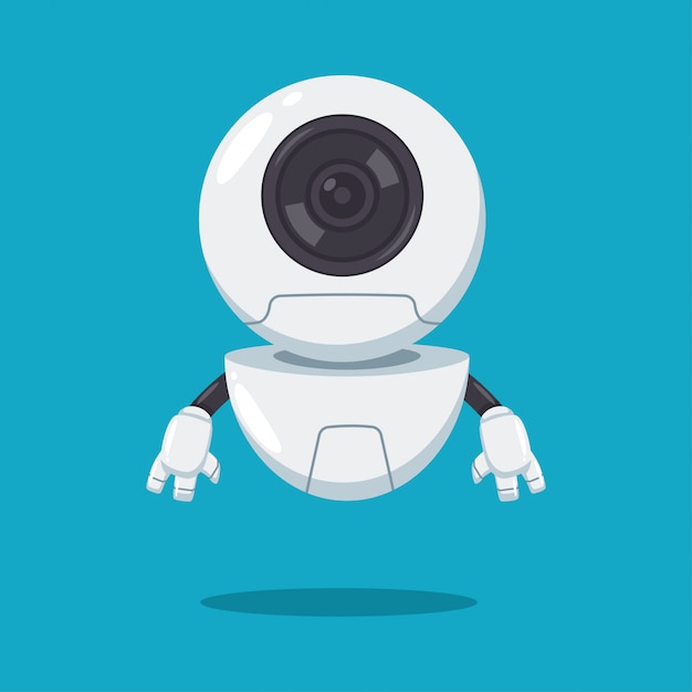 Premium Vector Cute Flying Robot With Lens Vector Flat Cartoon Character Isolated On Background