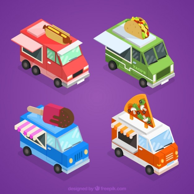 Cute food trucks with variety of food