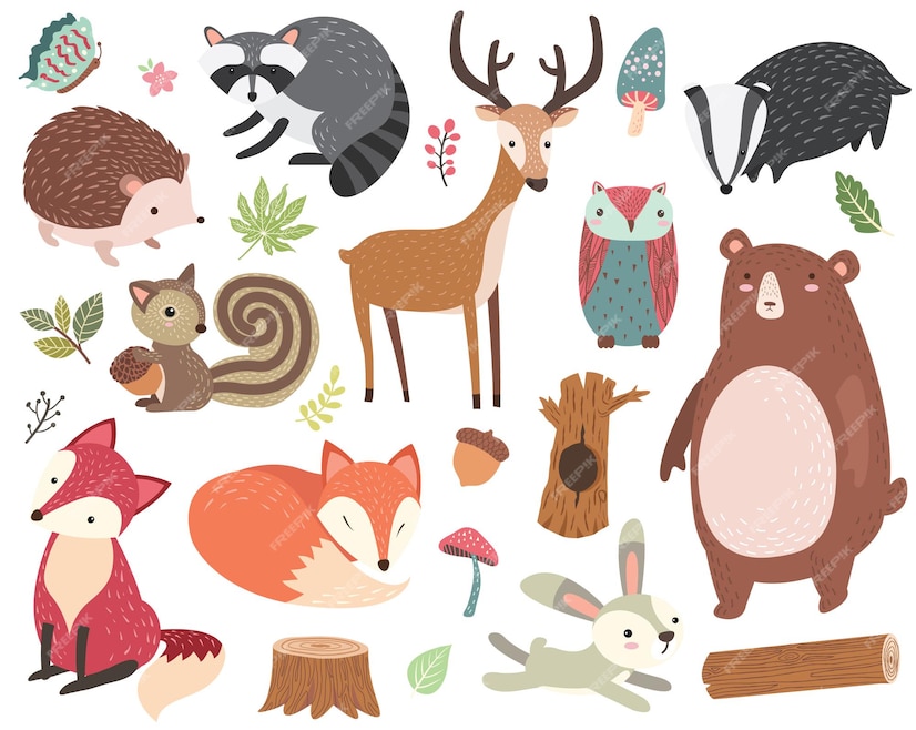 Premium Vector | Cute forest animal collections set