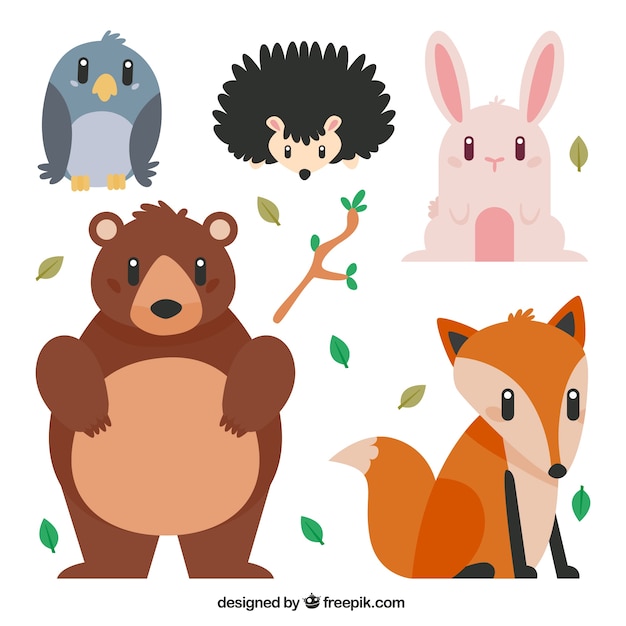 Cute forest animals in flat design