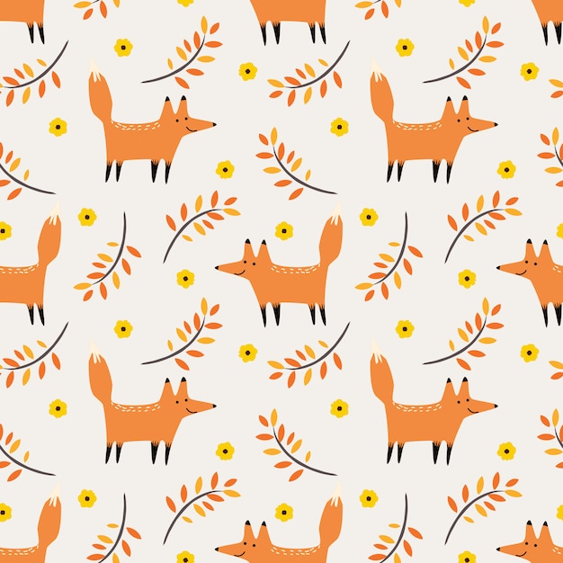 Cute fox in autumn seamless pattern vector. Premium Vector