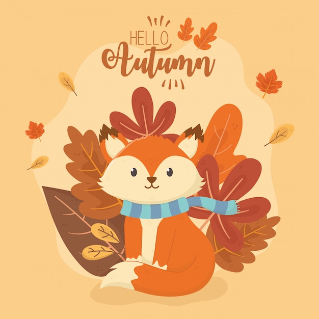 Premium Vector | Cute fox in autumn season