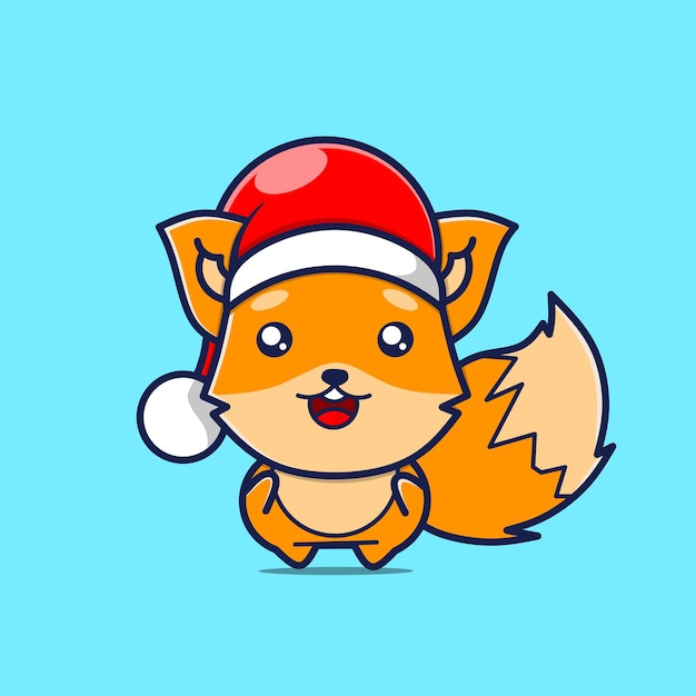 Premium Vector | Cute Fox Character With Christmas Hat