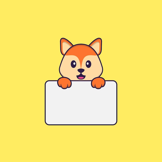 Premium Vector | Cute fox holding whiteboard. animal cartoon concept ...