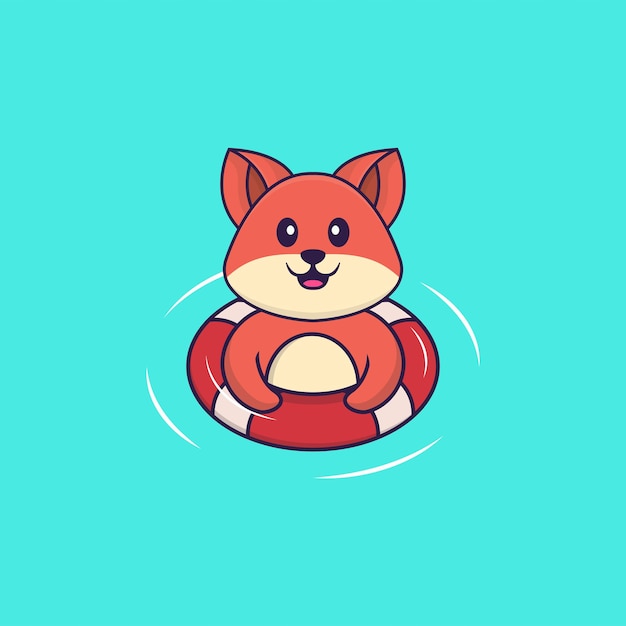 Premium Vector | Cute fox is swimming with a buoy animal cartoon ...