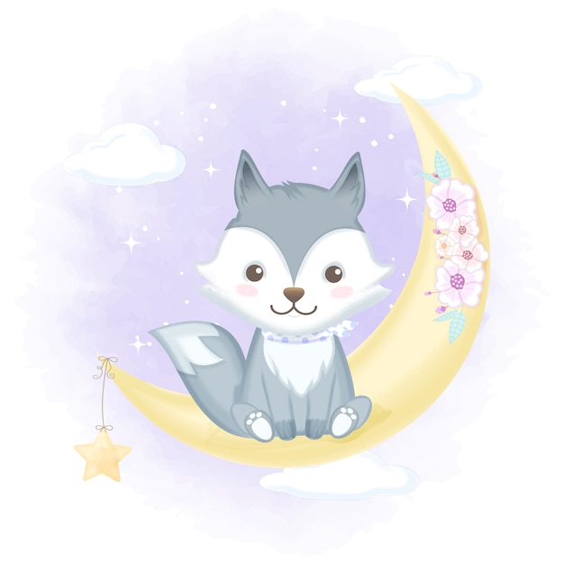 Premium Vector | Cute fox and moon hand drawn illustration