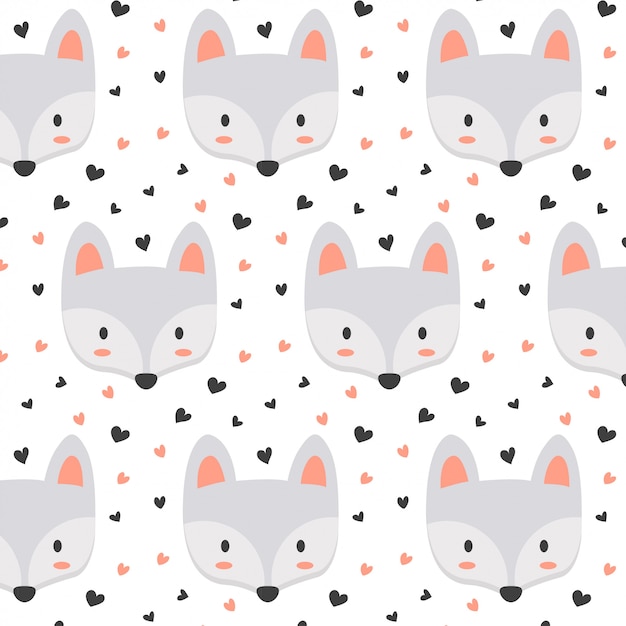 Premium Vector | Cute fox pattern with heart