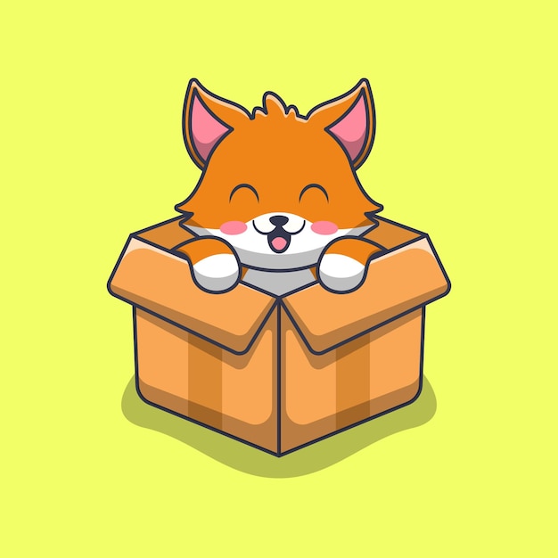 Premium Vector | Cute fox playing in the box cartoon illustration