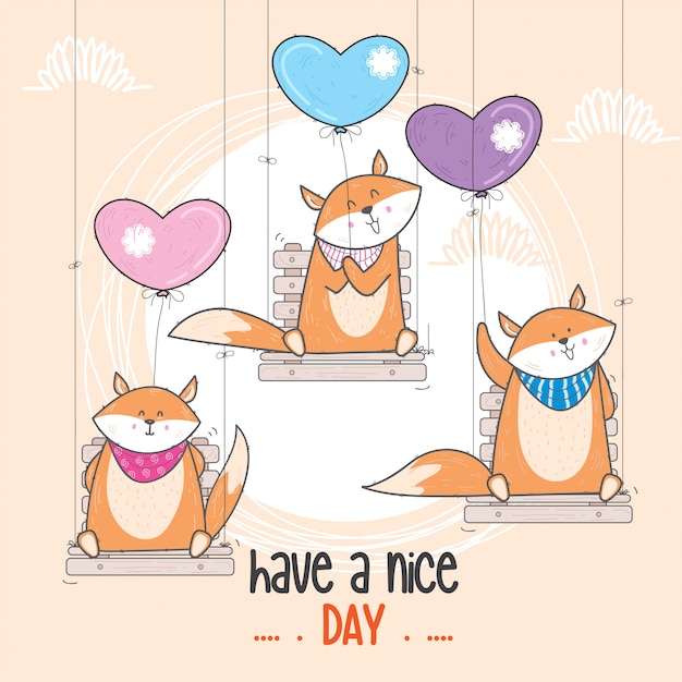 Cute fox on the swing Premium Vector