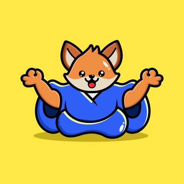 Premium Vector | Cute fox yoga cartoon icon illustration