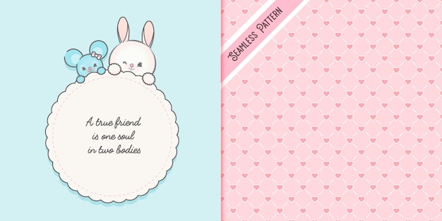Premium Vector Cute friendship card template and hearts seamless pattern