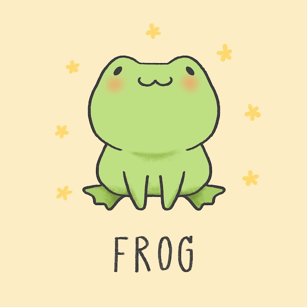 Cute frog cartoon hand drawn style Vector Premium Download