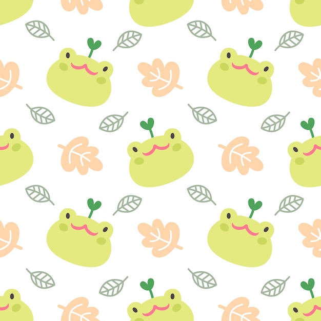 Premium Vector Cute Frog And Leaf Seamless Pattern Background