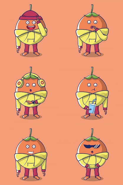 かわいいフルーツオレンジキャラクター プレミアムベクター