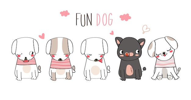 かわいい楽しい犬のイラスト プレミアムベクター