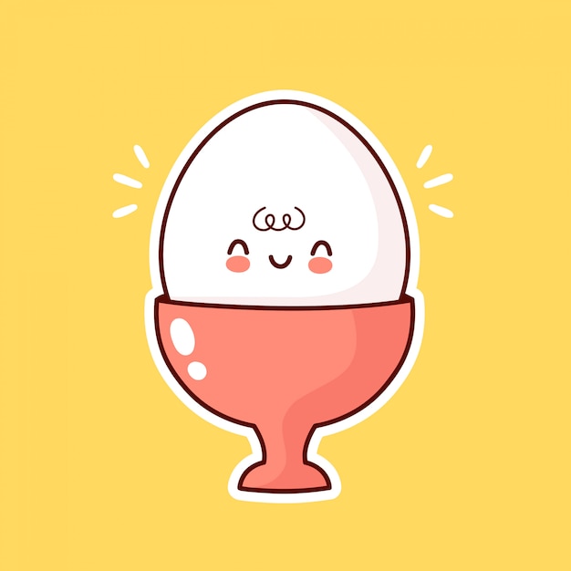 カップでかわいい面白いゆで卵 漫画キャラクターイラストアイコンデザイン プレミアムベクター