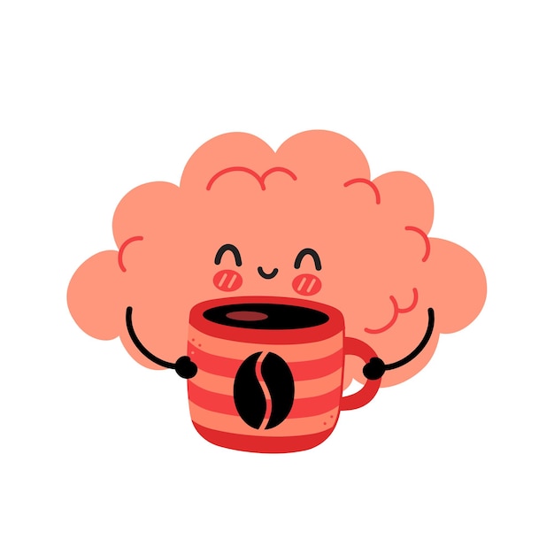 Premium Vector | Cute funny brain drink coffee from mug