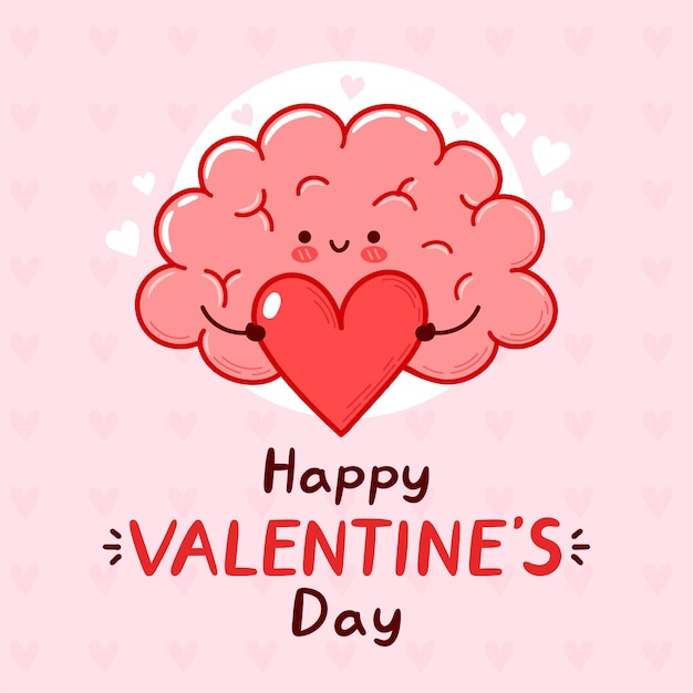 Premium Vector Cute funny brain organ holding heart. happy valentines