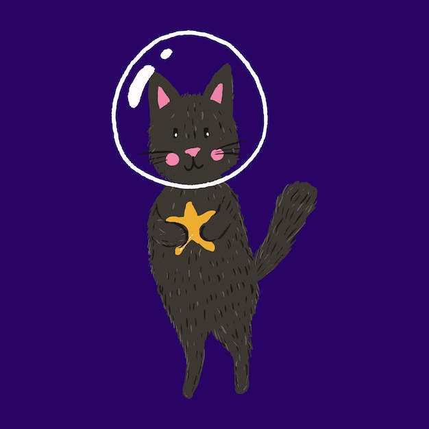 宇宙でかわいい面白い猫の宇宙飛行士 プレミアムベクター