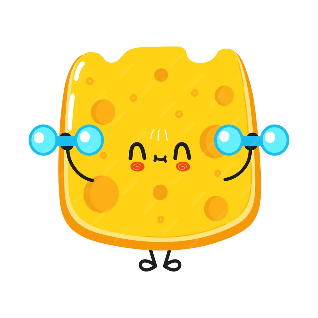 Premium Vector | Cute funny cheese character with dumbbells