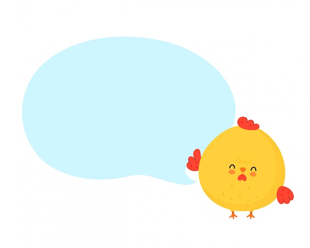 吹き出しとかわいい面白い鶏のコック ベクトル漫画のキャラクターイラストデザイン 孤立した プレミアムベクター