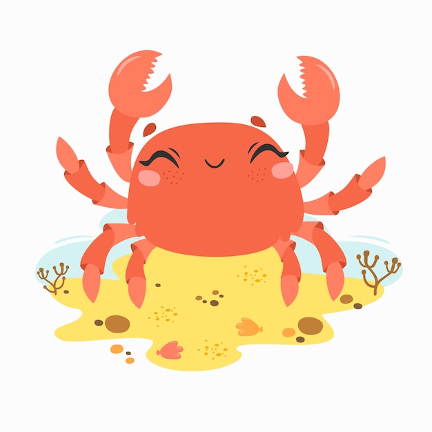 Free Vector Cute Funny Crab On The Beach