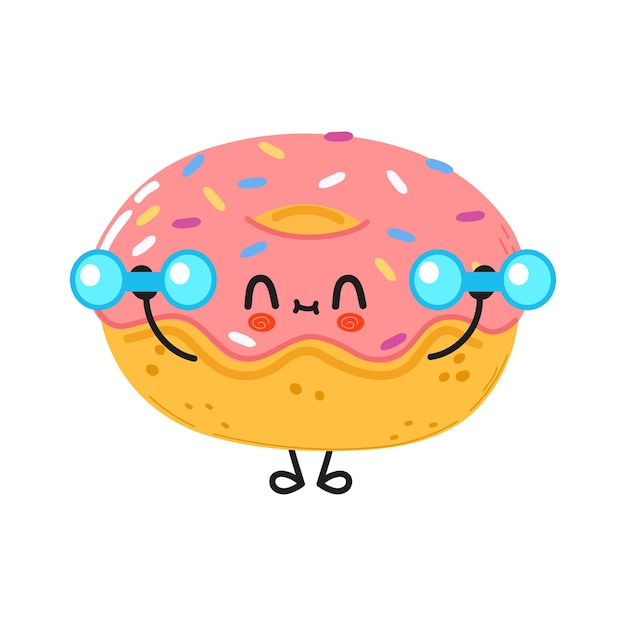 Premium Vector | Cute funny donut character with dumbbells