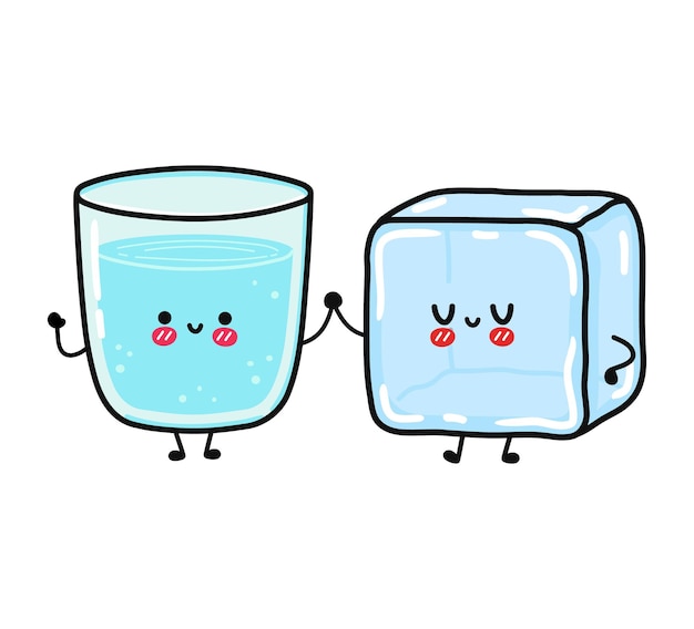 Premium Vector Cute Funny Happy Glass Of Water And Ice Character
