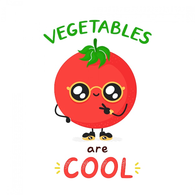 かわいい面白い幸せなトマト 漫画キャライラスト プレミアムベクター