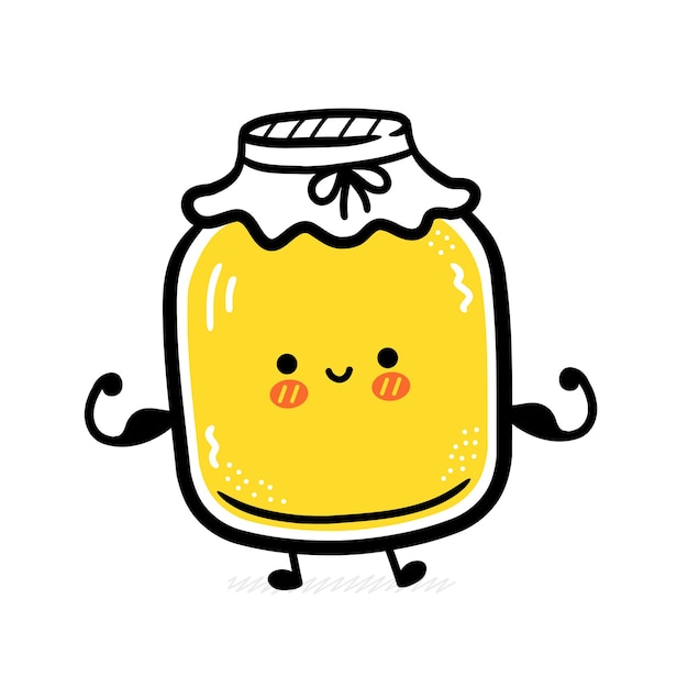 Premium Vector | Cute funny kombucha jar show muscle.