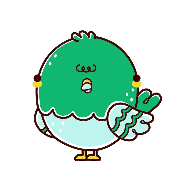 かわいい面白い鳩の鳥のキャラクター フラットライン漫画カワイイキャラクターイラストアイコン 白い背景で隔離 鳩 鳩のキャラクターコンセプト プレミアムベクター