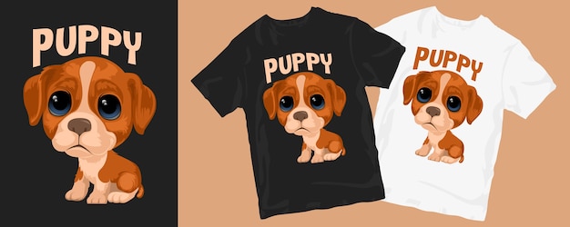 かわいい面白い子犬の犬のtシャツのデザイン プレミアムベクター