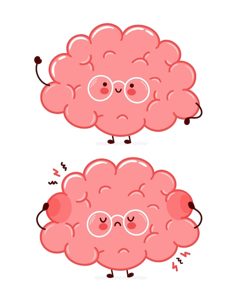 かわいい面白い悲しいと幸せな人間の脳器官のキャラクター プレミアムベクター