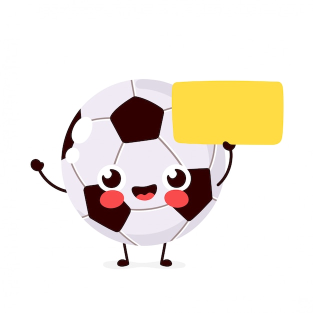 記号 銘板でかわいい面白い笑顔幸せなサッカーボール ベクトルフラット漫画キャラクターイラストアイコンデザイン 白い背景に分離されました サッカーボールの キャラクターのコンセプト プレミアムベクター