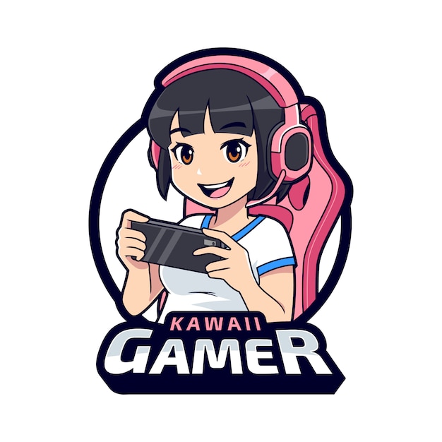 Cute Gamer Character Mascot Logo Gamer Girl Esport Logo Template Premium Vector